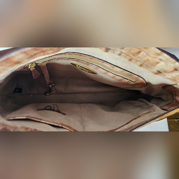 Vintage Brahmin Anytime Shoulder Bag Croc Embossed Leather Brown Tan Textured - Picture 8 of 16